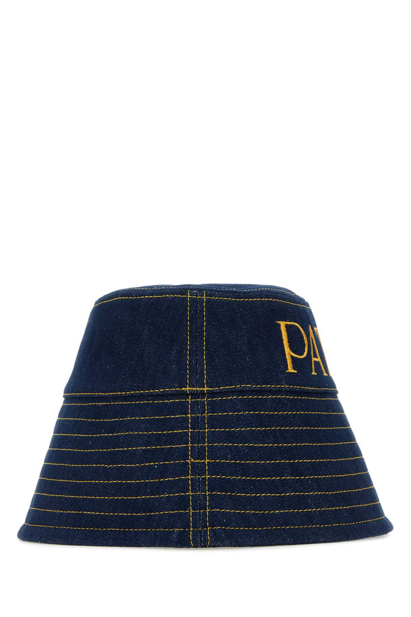 Patou Logo-Embroidered Denim Bucket Hat — Navy Co Pes