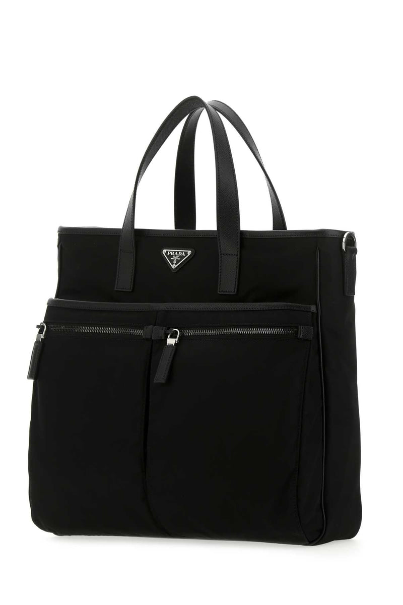 Prada Recycled Nylon And Leather Top Handle Bag — Black Poliammidericiclata-vitello