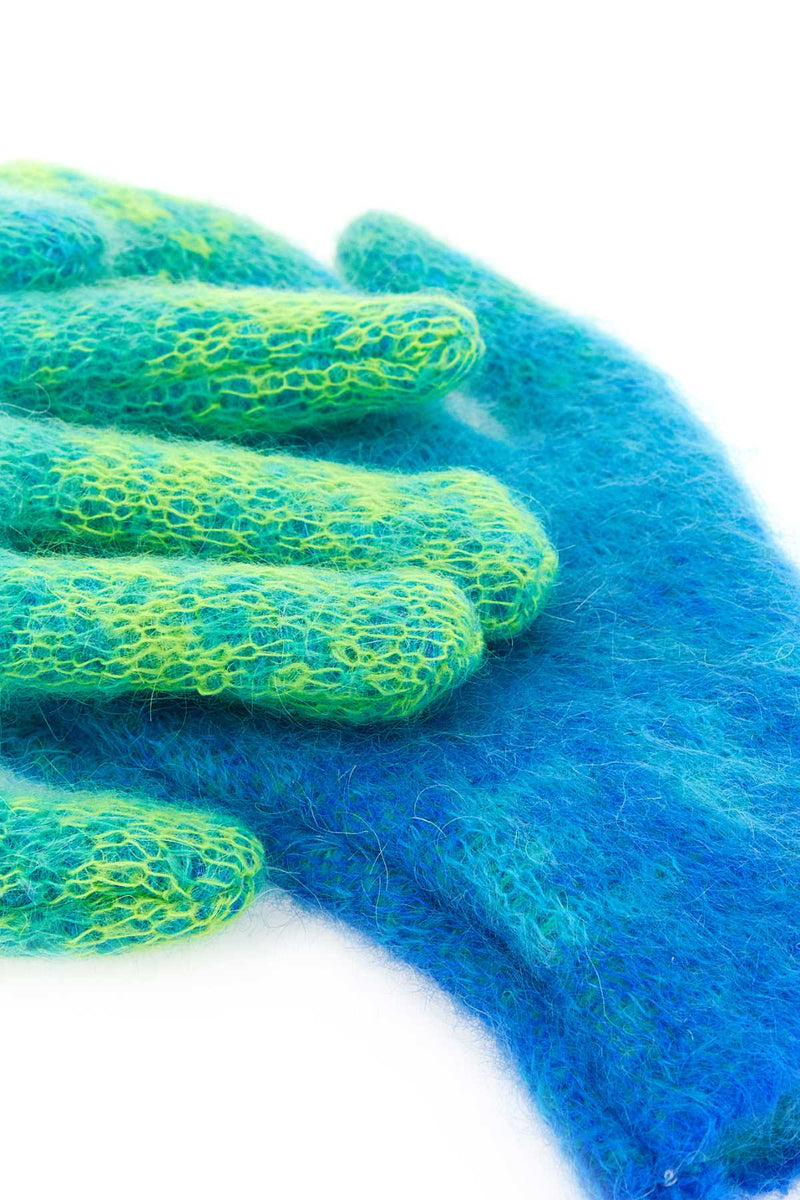Erl Mohair Blend Gloves — Blue Exterior: Nylon Wool