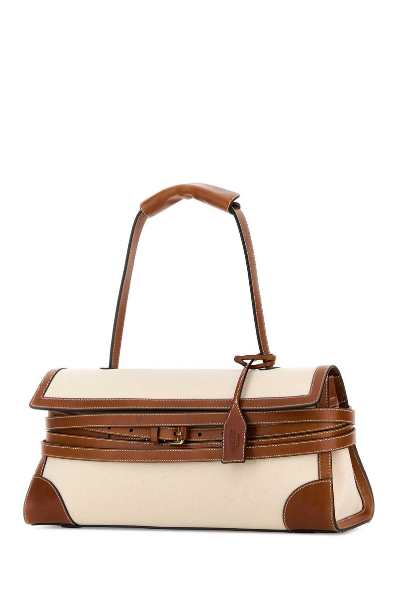 Moschino Canvas & Leather Shoulder Bag — Beige