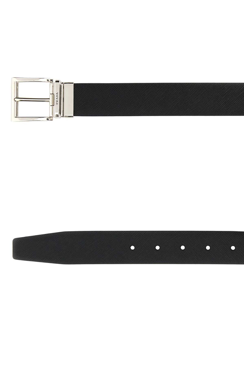 Prada Leather Reversible Belt — Black Vitello