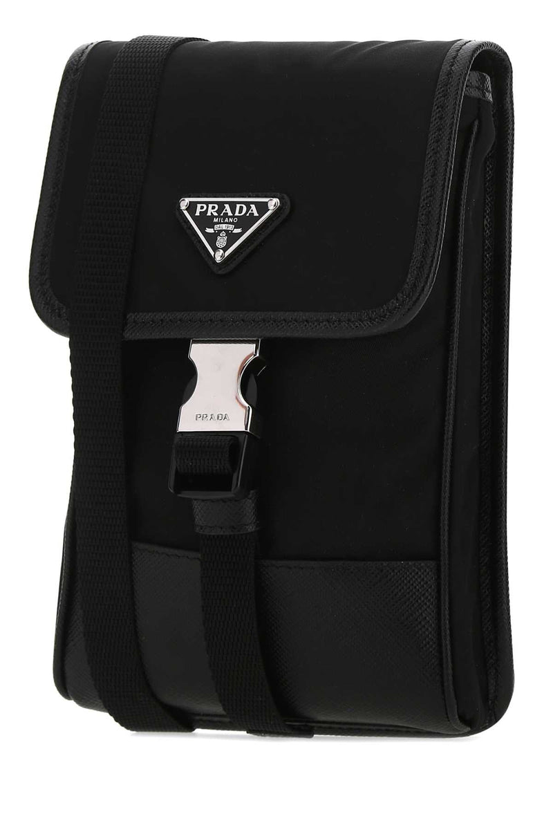 Prada Re-Nylon Shoulder Strap Phone Wallet — Black Poliammidericiclata-vitello