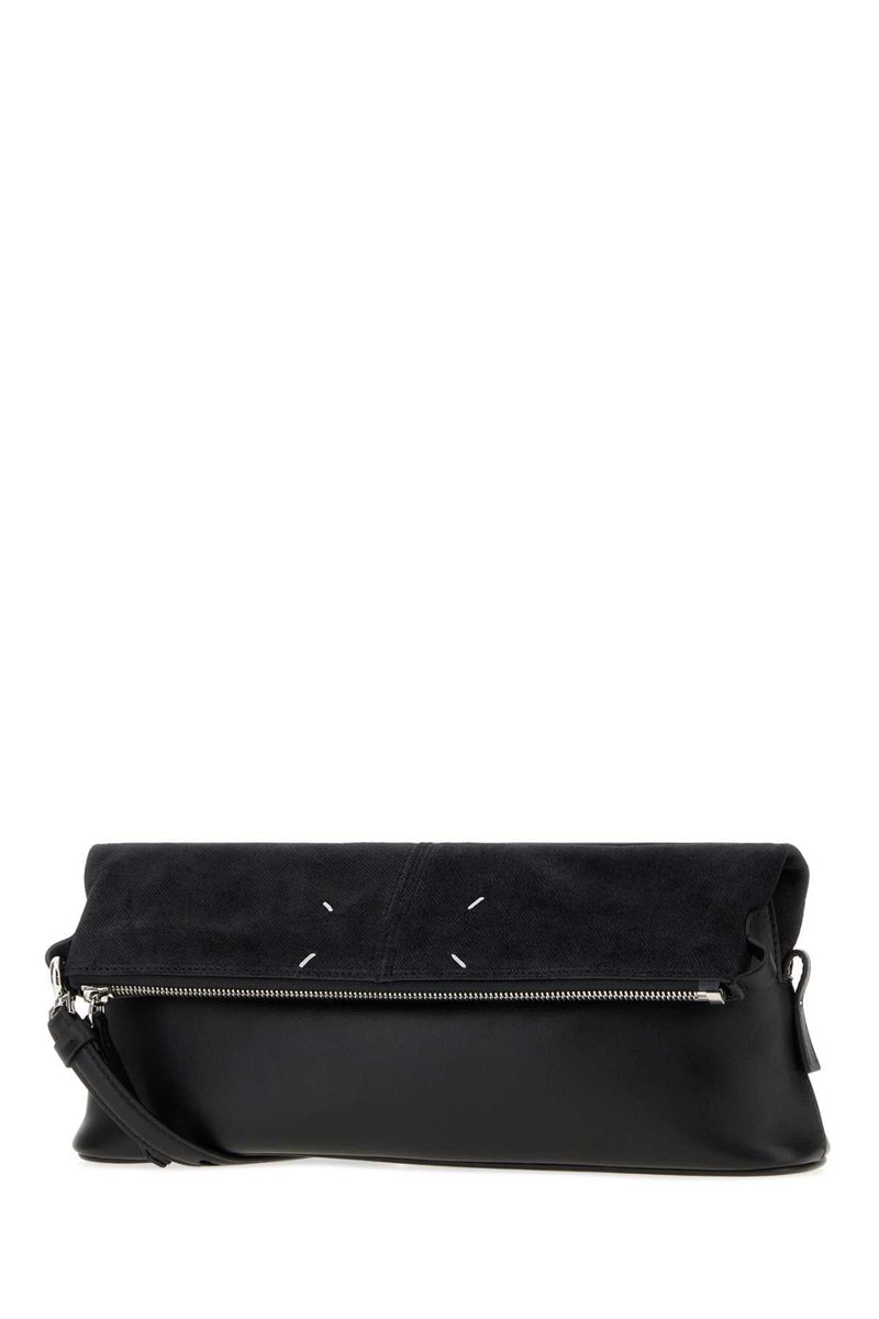 Maison Margiela Suede And Leather Fold-Over Clutch — Gray