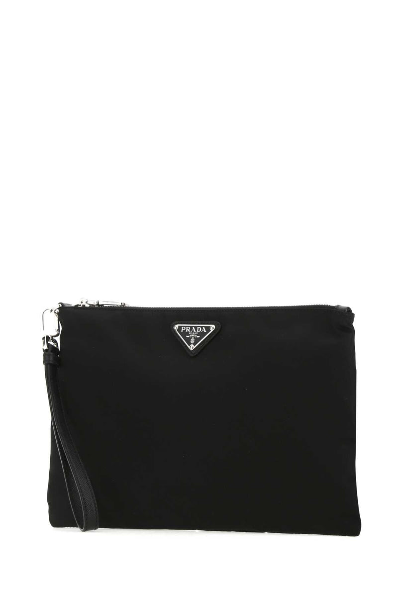 Prada Re-Nylon Clutch — Black Poliammidericiclata-vitello