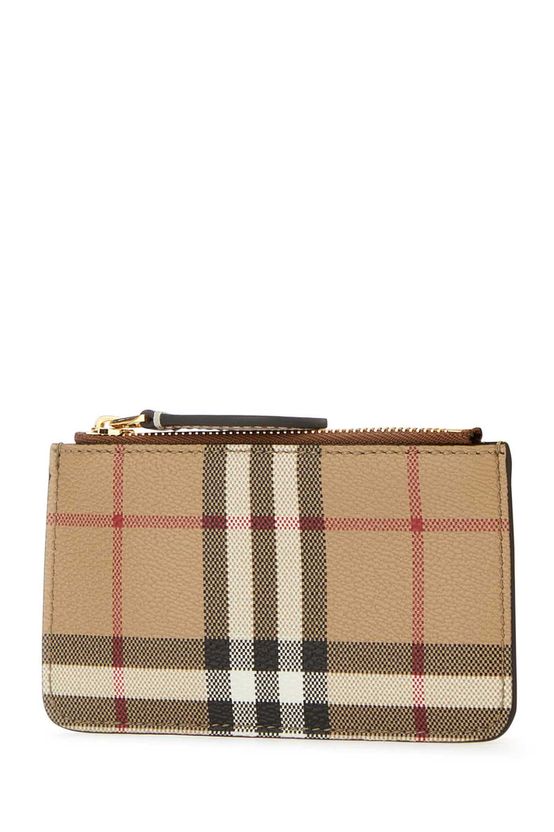 Burberry Checked Canvas Card Case — Beige Polyurethane Polyester Cotton Wallet