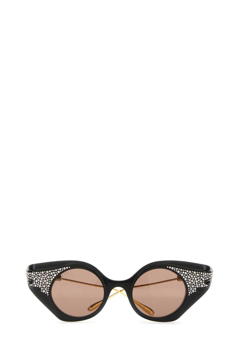 Gucci Crystal-Embellished Cat-Eye Sunglasses — Black Exterior: Acetate