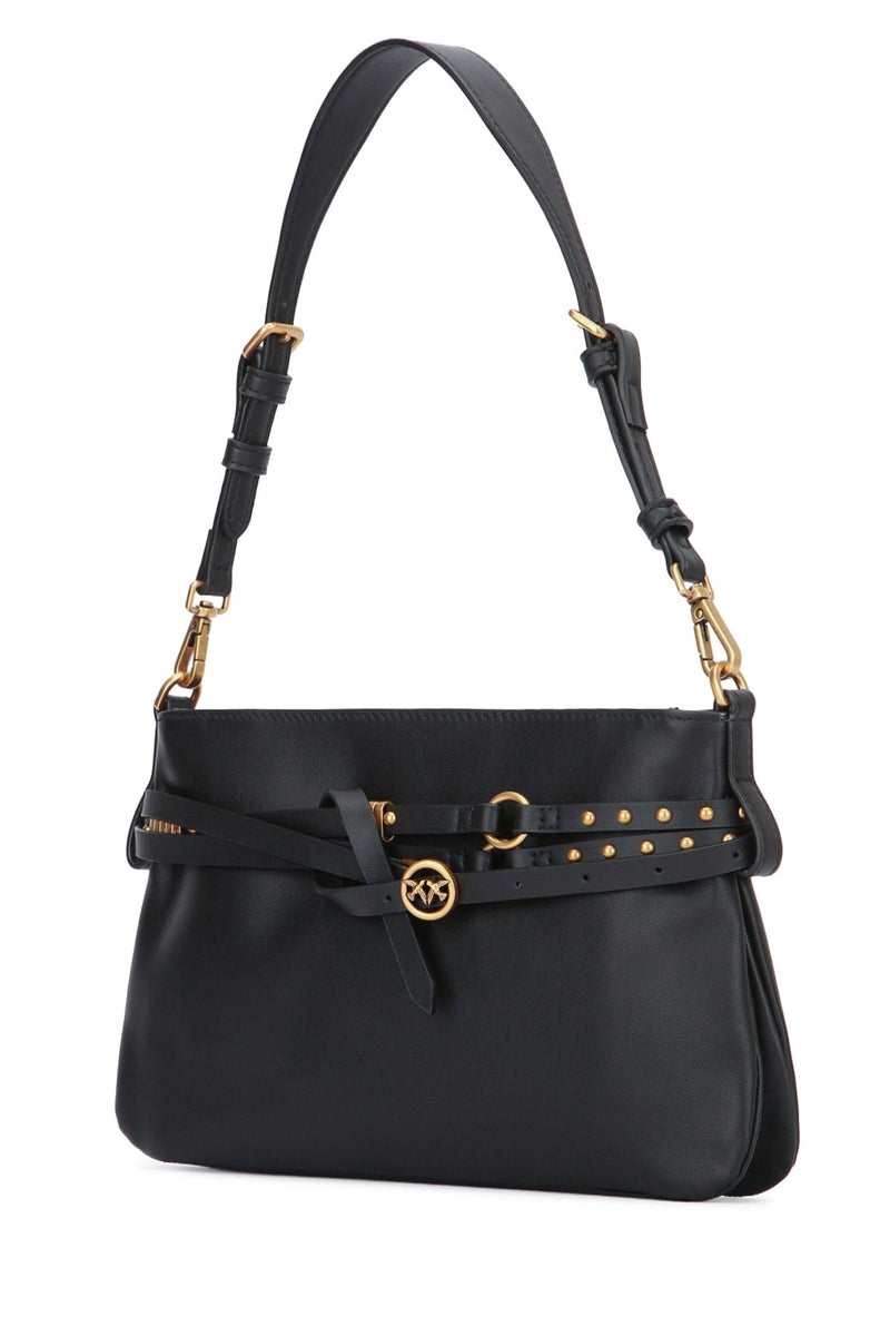 Pinko Vitello Shoulder Bag — Black Morbido Leather