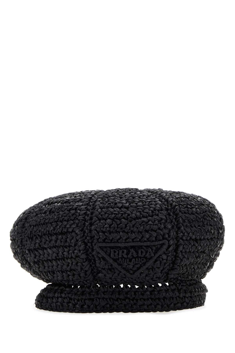 Prada Hat Woven Viscose Flat Cap — Black Exterior: Caps