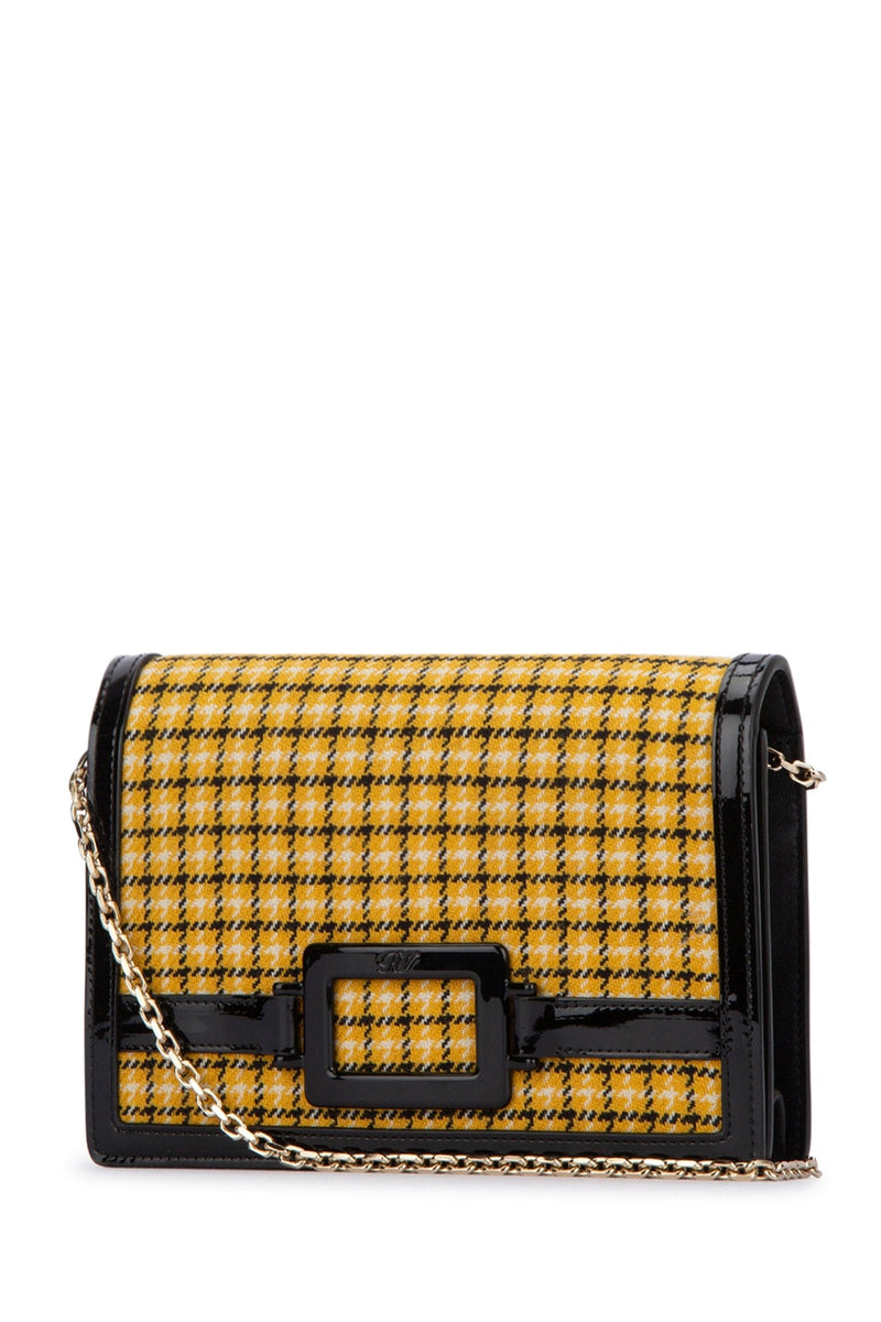 Roger Vivier Checked Tweed Clutch — Gold