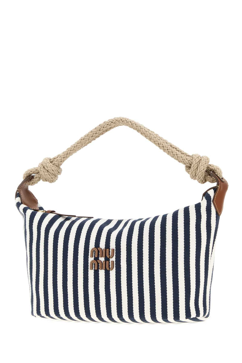 Miu Miu Striped Canvas Shoulder Bag — Navy