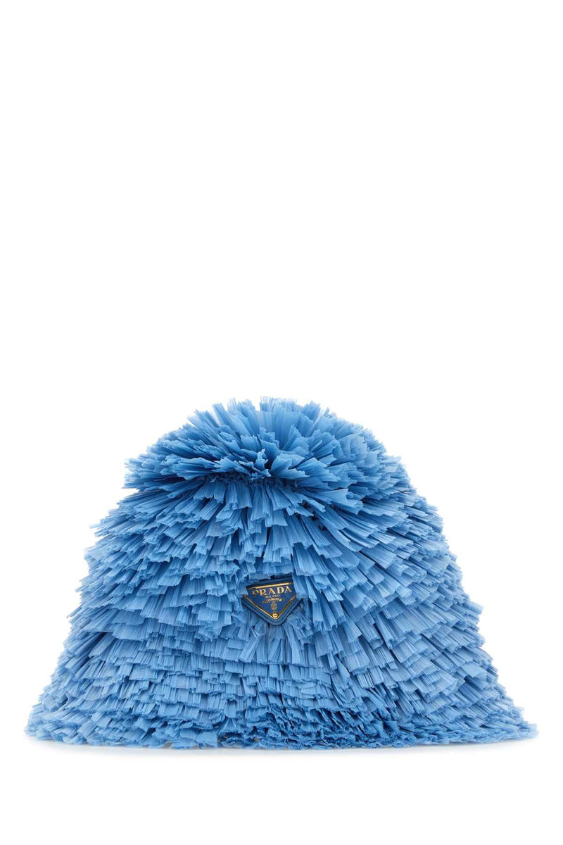 Prada Embellished Raffia Bucket Hat — Blue