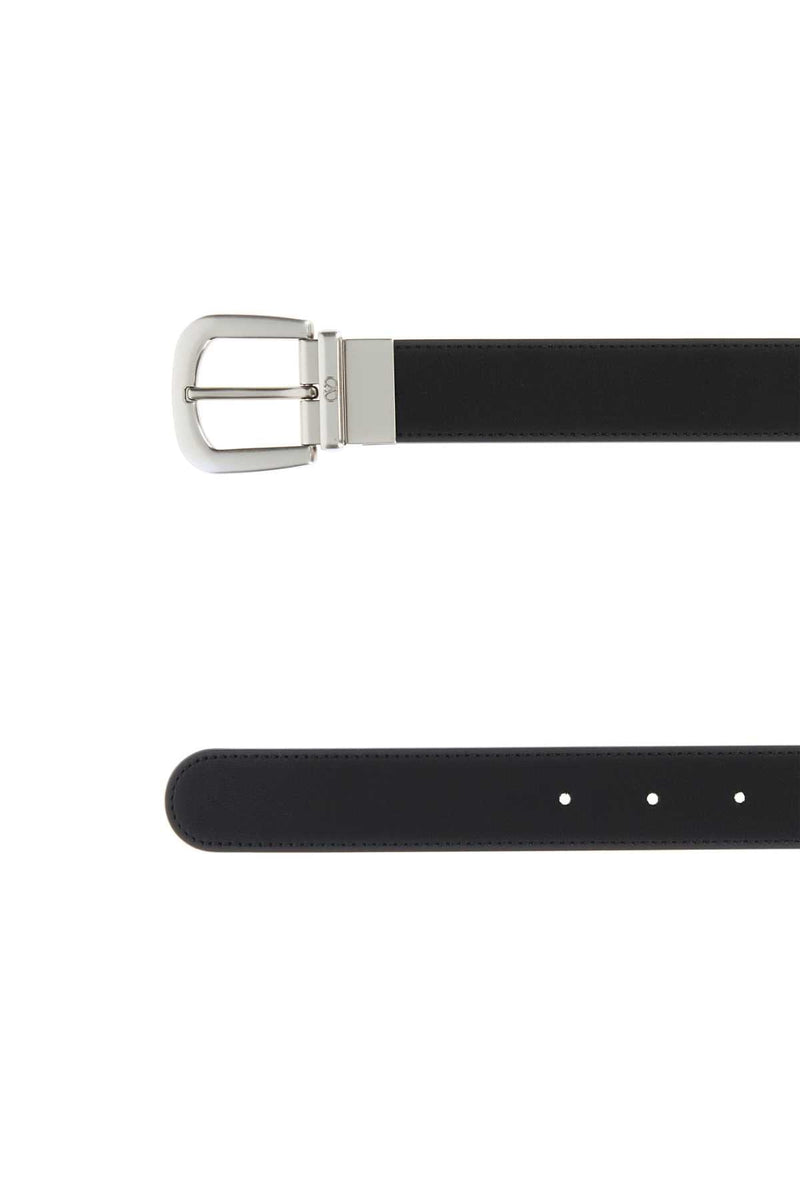Valentino Garavani Leather With Silver Buckle Belt — Black