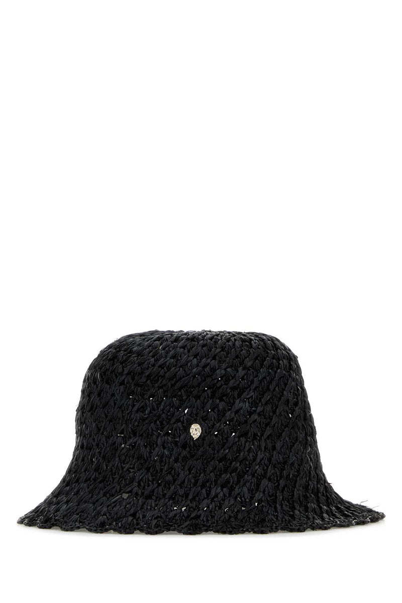Helen Kaminski Rio Raffia Crochet Bucket Hat — Black Exterior