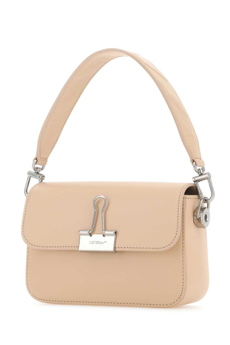 Off-White Binder Clasp Leather Shoulder Bag — Beige