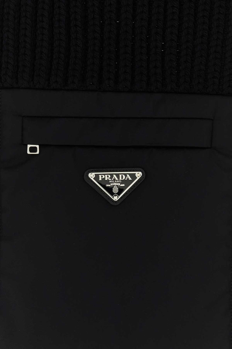 Prada Wool-Blend Ribbed Scarf — Black Wswv Scarfs