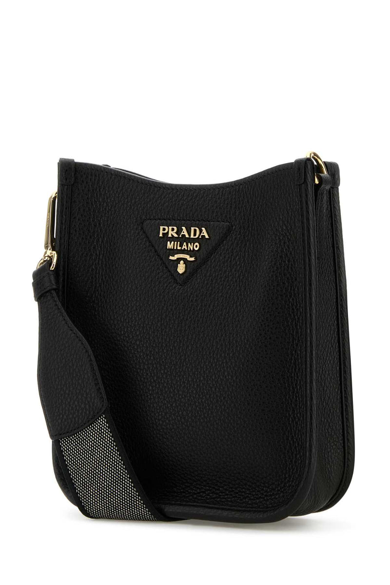 Prada Pebbled Calfskin Leather Crossbody Bag — Black Vitello