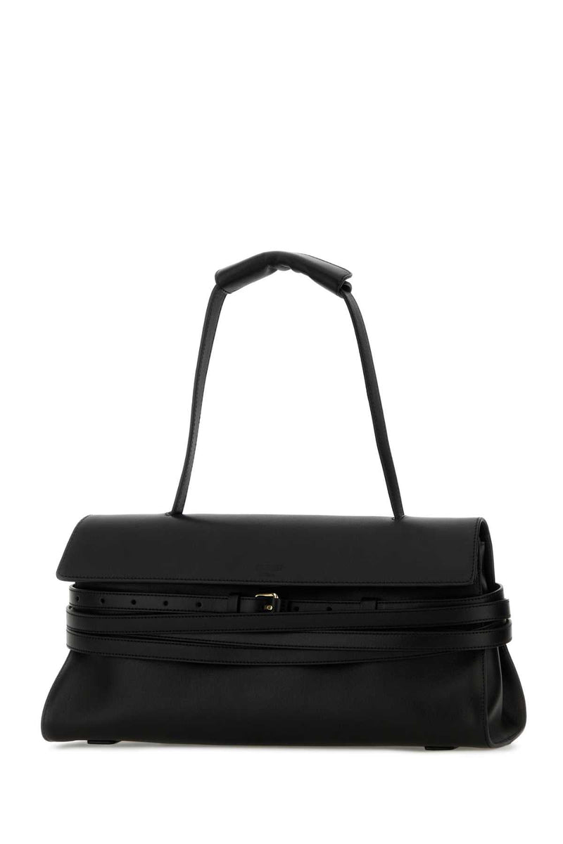 Moschino Nappa Leather With Wrapped Belt Detail Shoulder Bag — Black