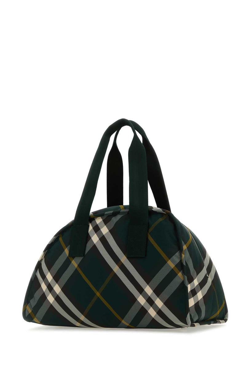Burberry Diagonal Plaid Nylon Travel Bag — Green