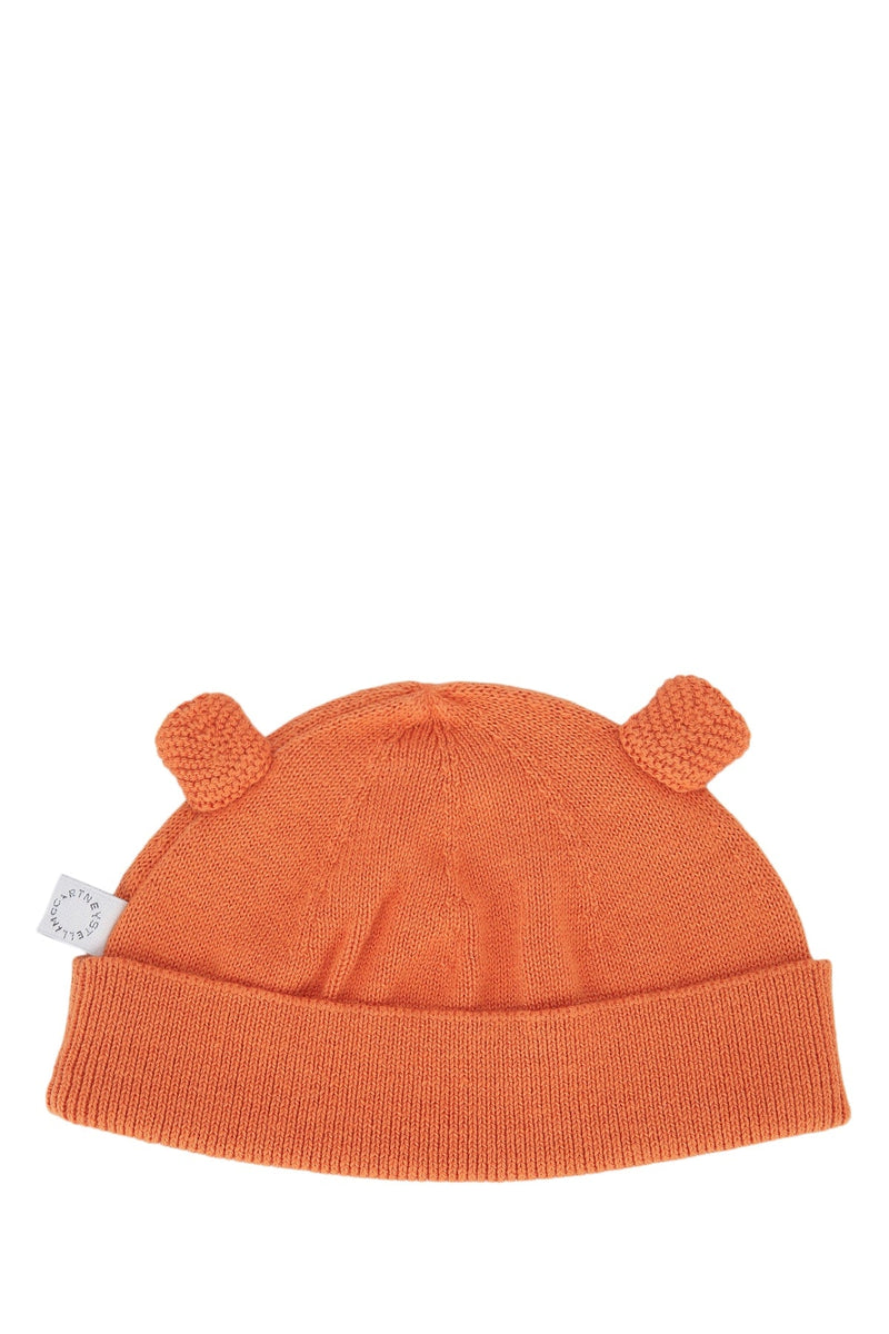 Stella Mccartney Kids Hat Character-Face Knit Winter — Orange Cotton Wool