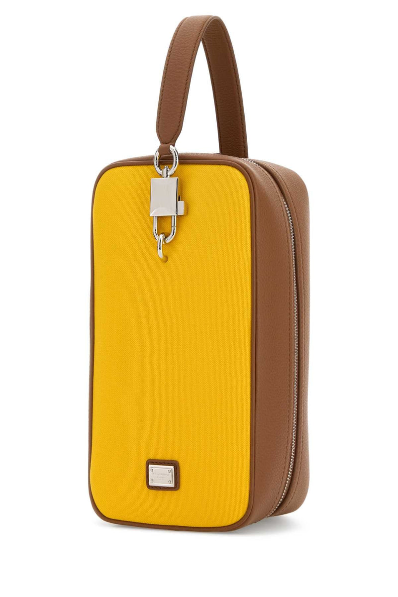 Dolce & Gabbana Two-Tone Leather And Canvas Top Handle Bag — Yellow