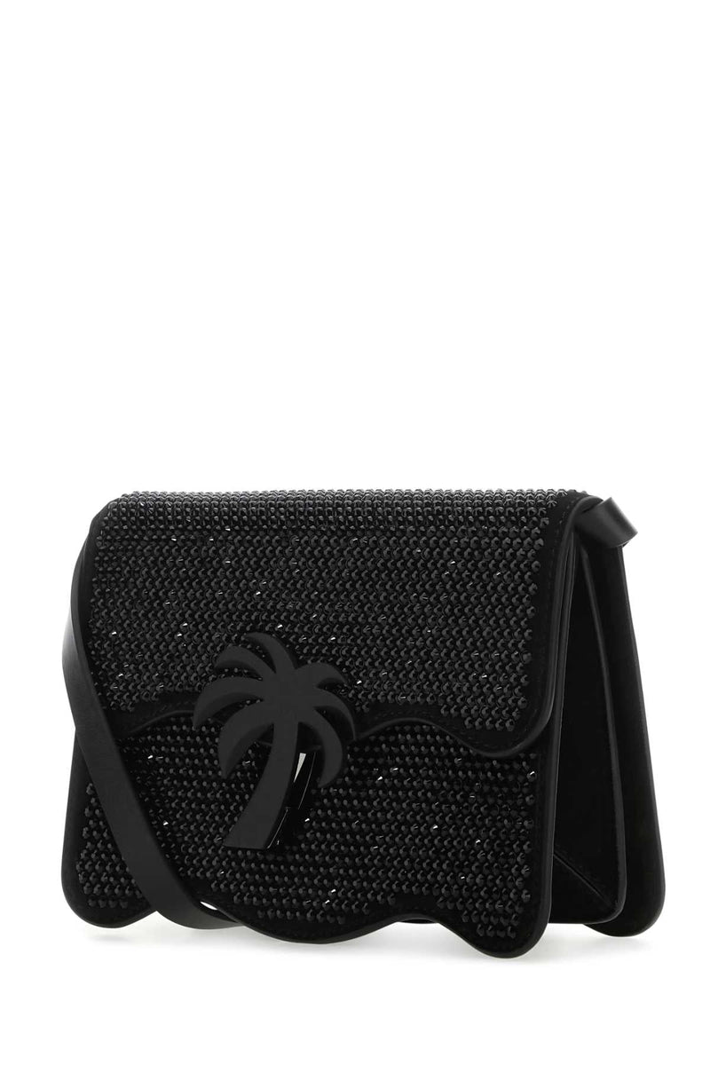 Palm Angels Beaded Calf Crossbody Bag — Black Exterior: Lining: Suede