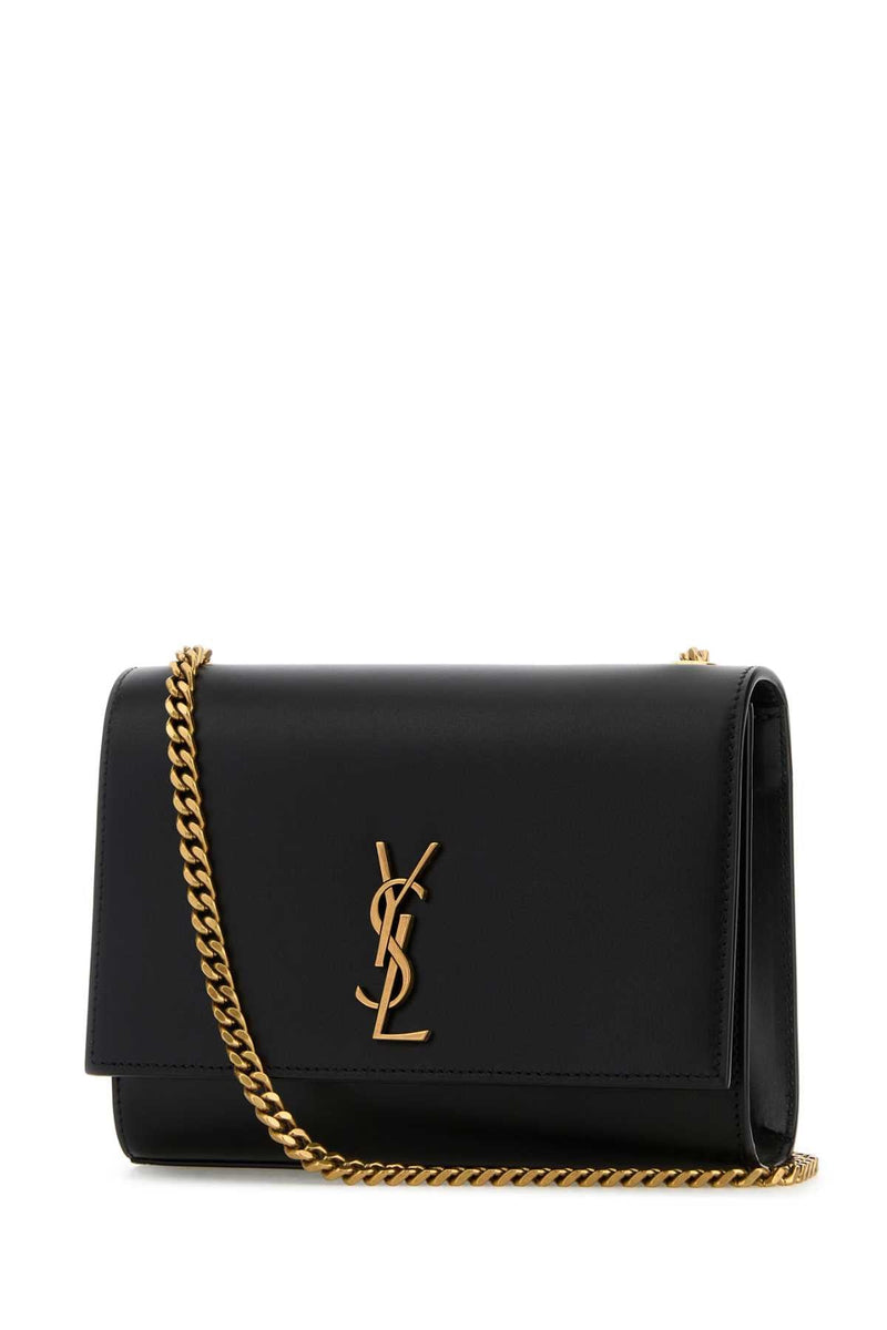 Saint Laurent Ysl Logo Leather Shoulder Bag — Black