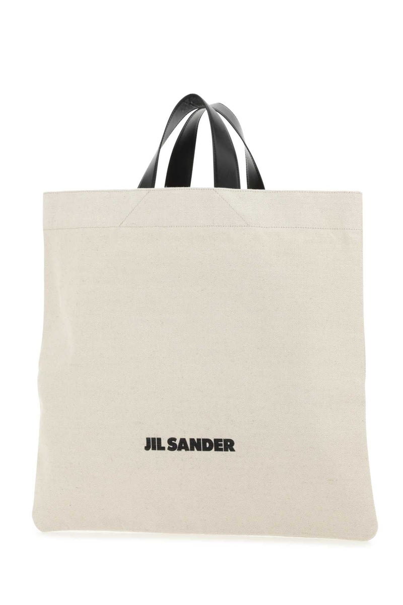 Jil Sander Canvas Tote Bag — Beige Exterior: Cotton Linen Calf