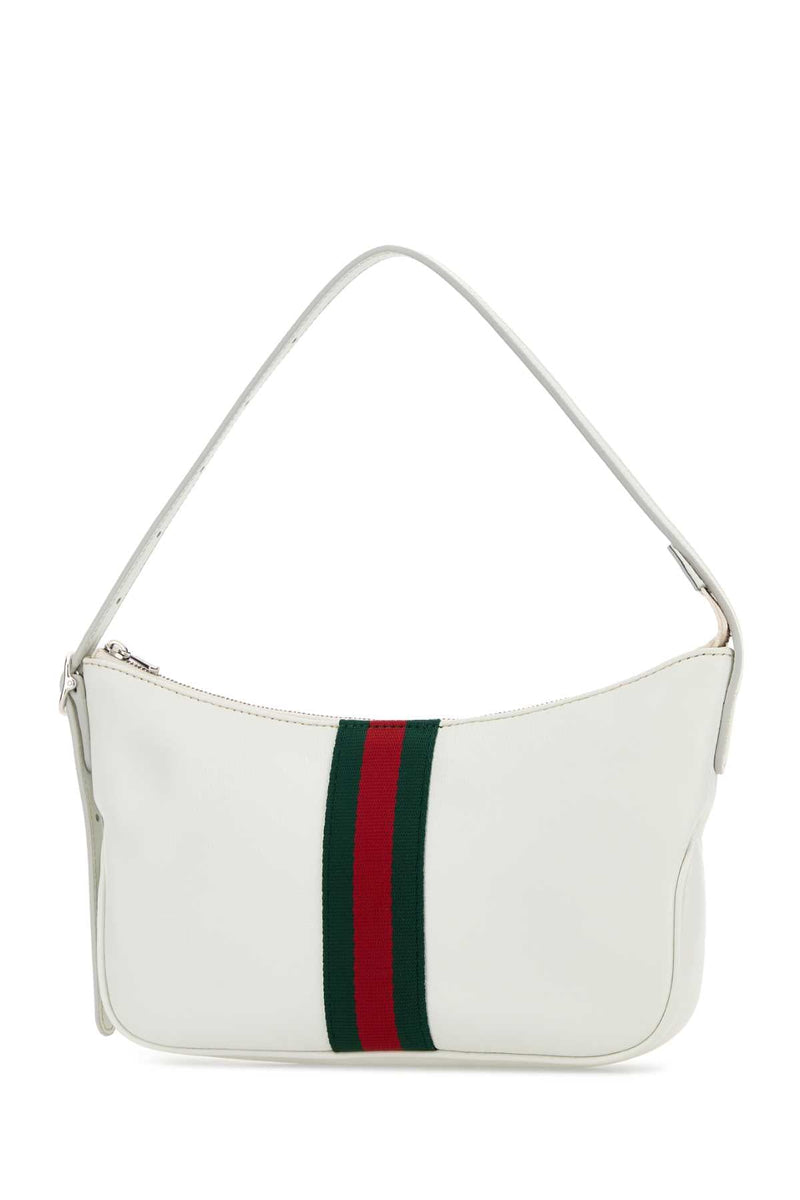 Gucci Web-Striped Leather Shoulder Bag — White