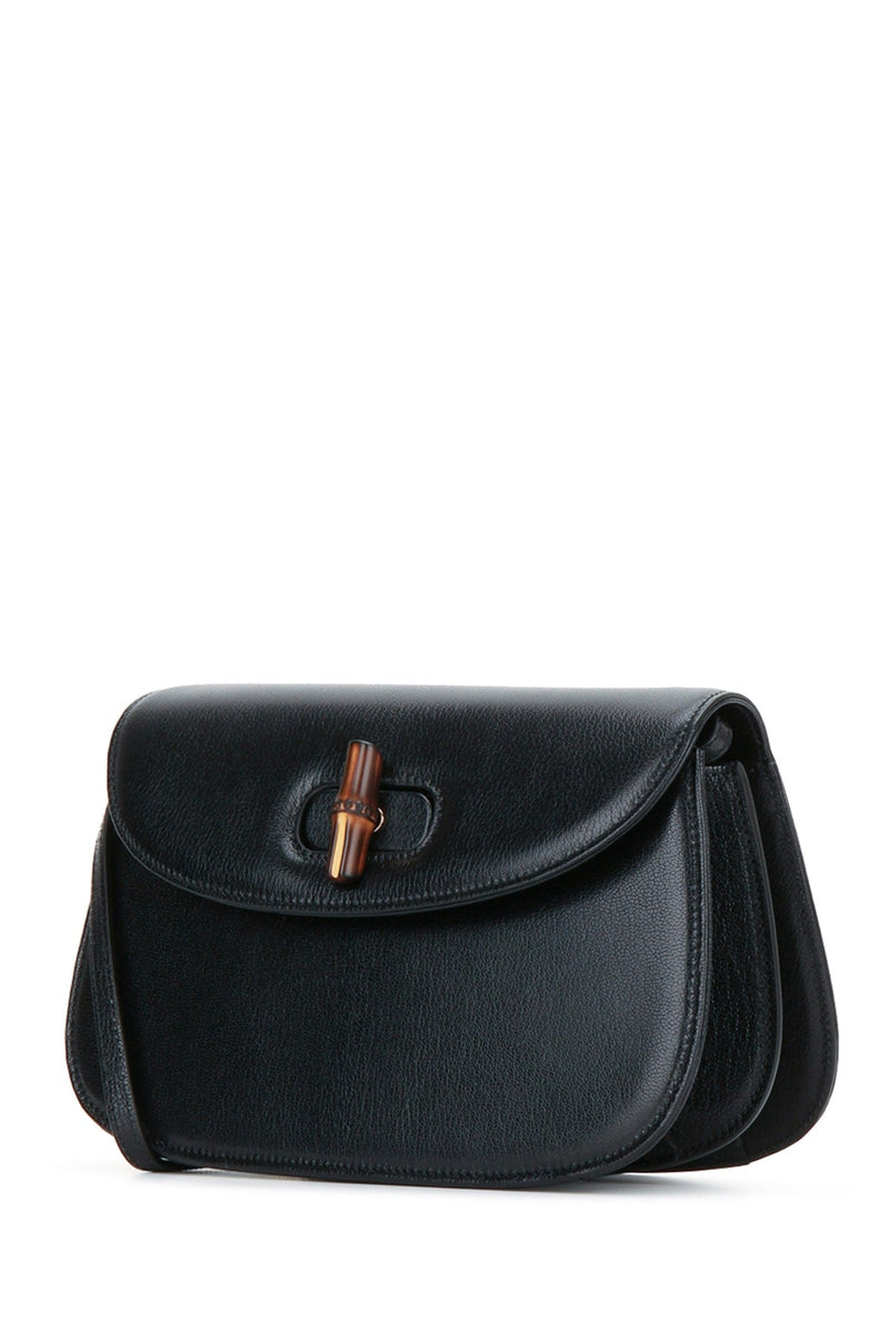 Gucci Bamboo Shoulder Bag — Black Pebbled Leather