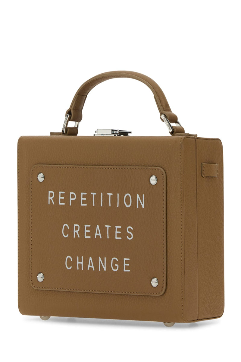 Meli Melo Text-Embroidered Leather Top Handle Bag — Beige (plastic Package)