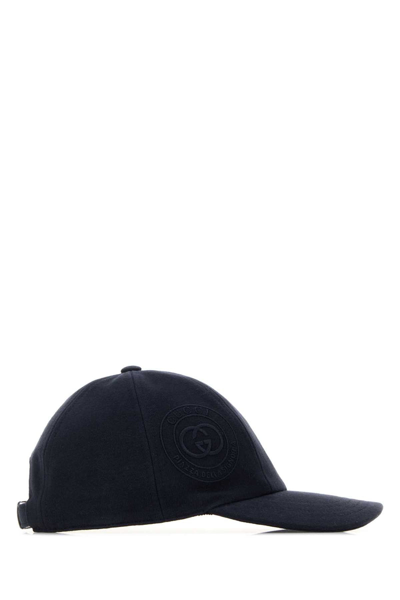 Gucci Hat Logo-Embroidered Cotton Baseball Cap — Navy Cotton-polyester Caps