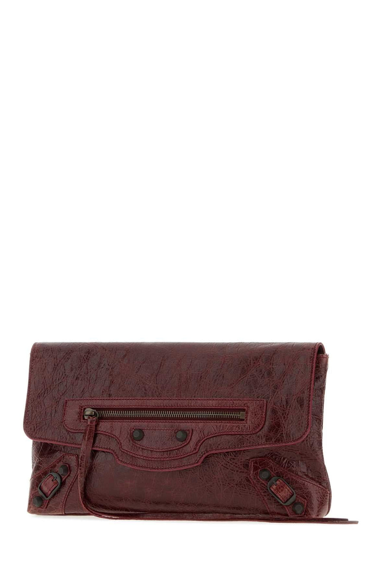 Balenciaga Crackled Leather Clutch — Merlot