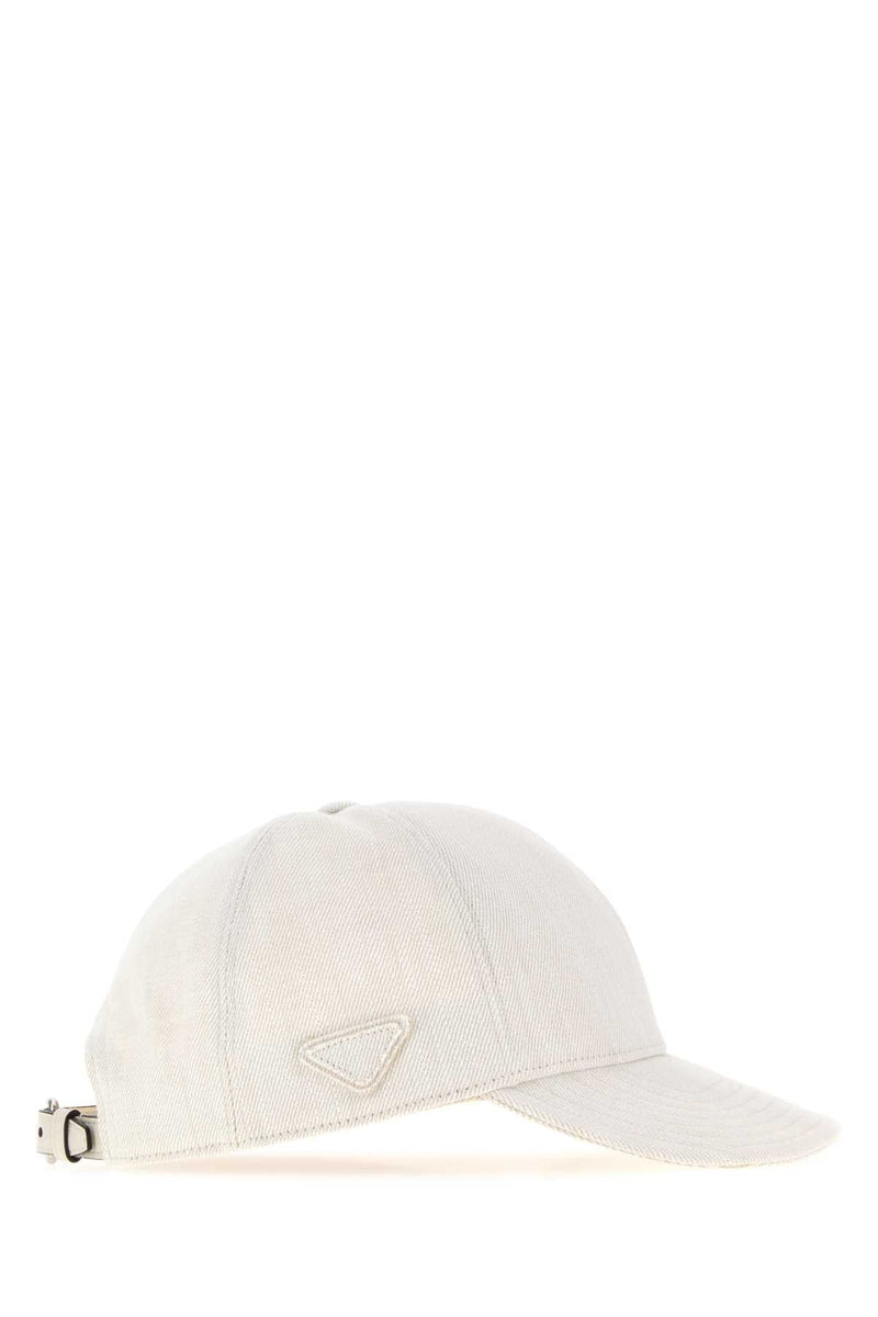 Prada Hat Chalk Denim Baseball Cap — White Exterior: Cotton Caps