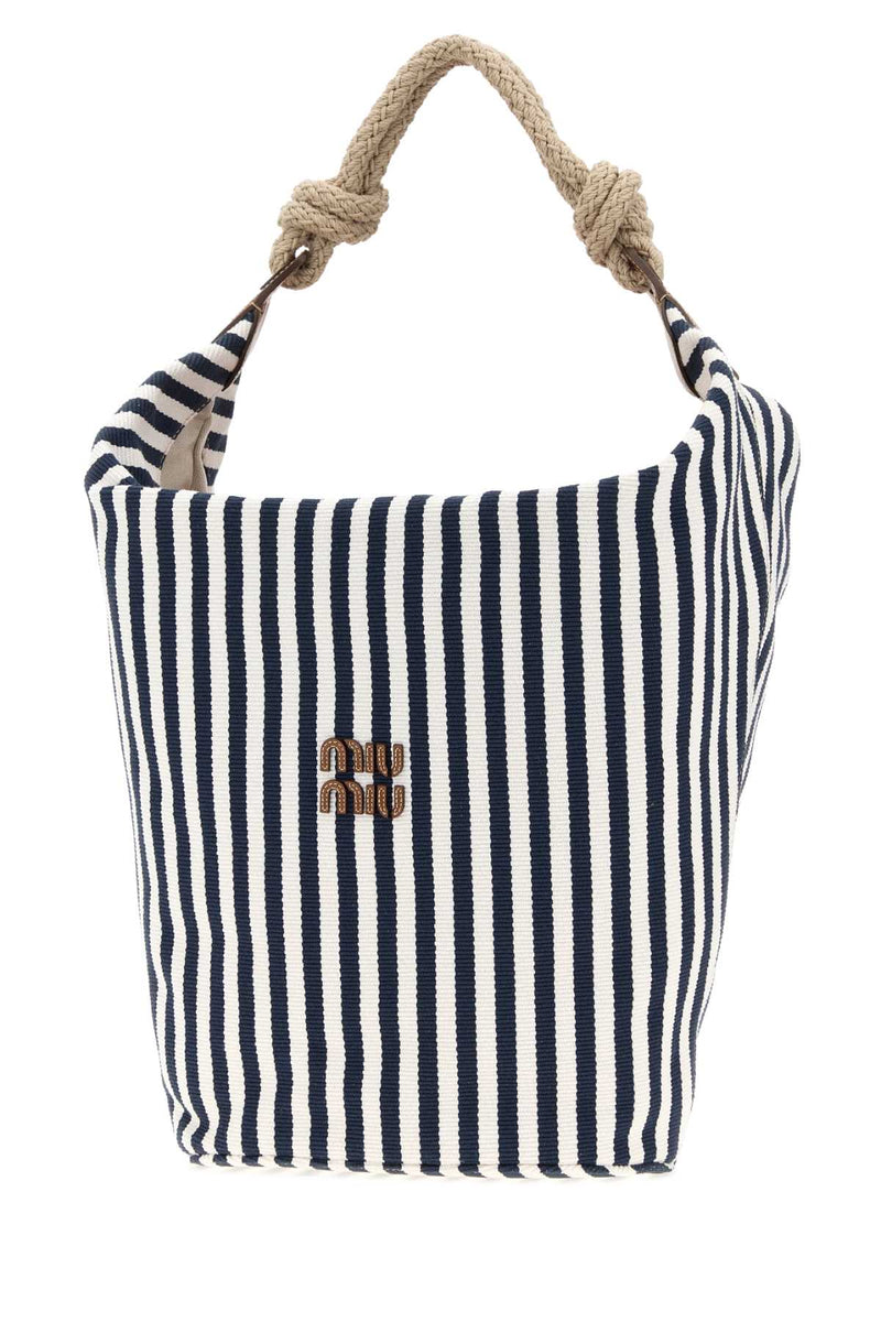 Miu Miu Striped Canvas Bucket Bag — Navy