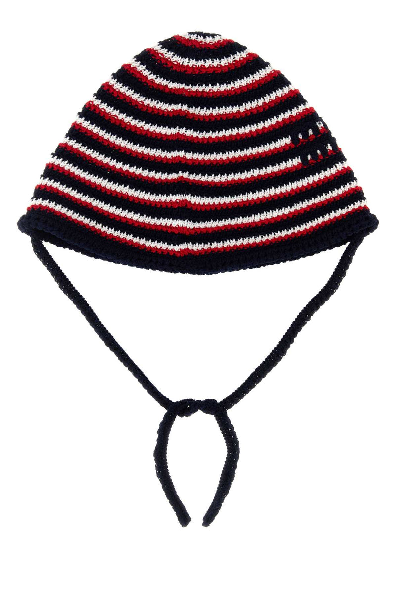 Miu Miu Striped Crochet Bucket Hat — Multicolor Exterior: Cotton