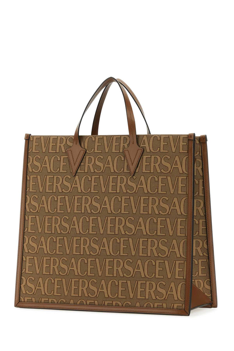 Versace Logo-Embroidered Canvas Tote Bag — Beige