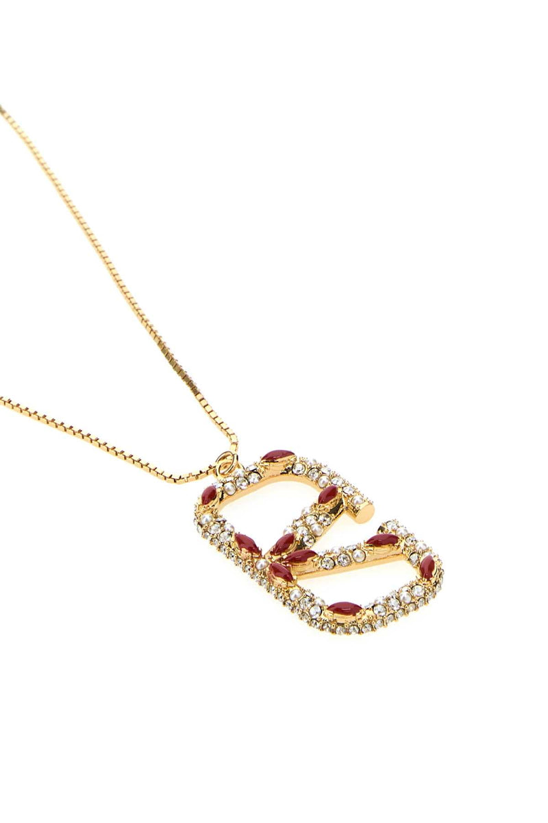 Valentino Garavani Metal Vlogo Pendant Necklace — Gold Necklaces
