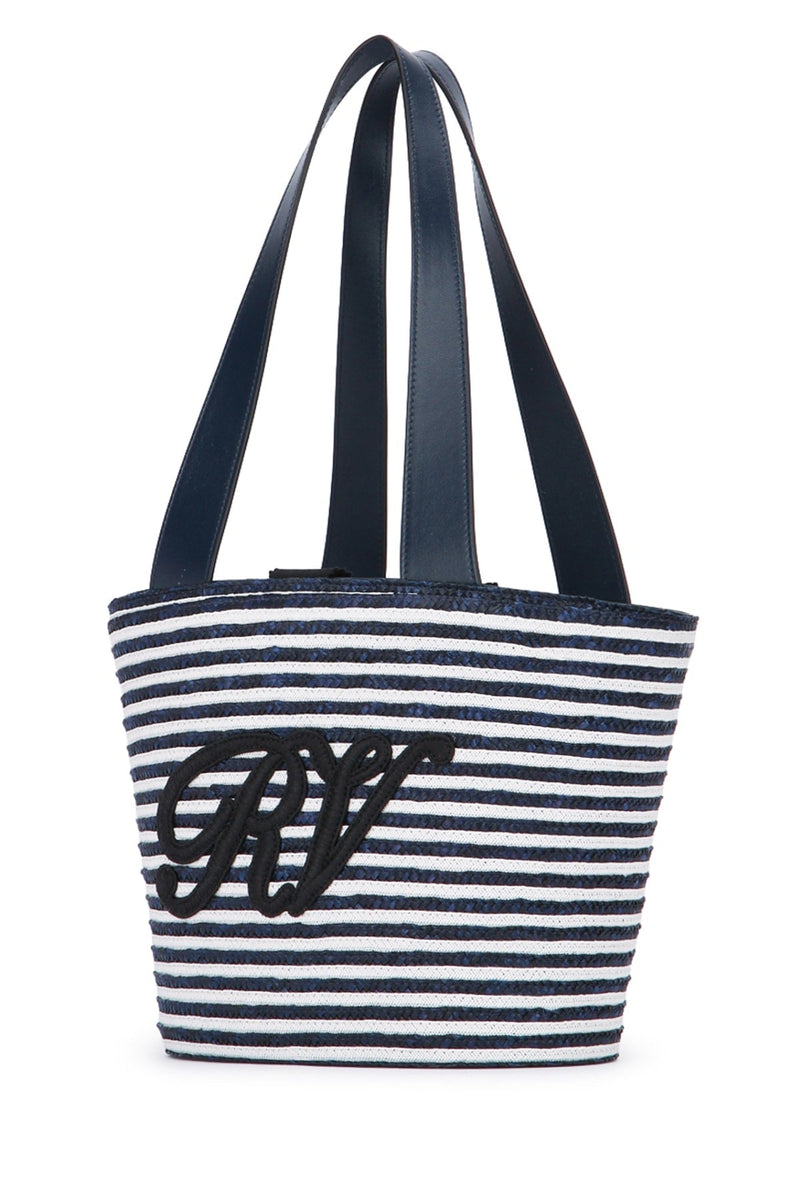 Roger Vivier Straw Tote Bag — Navy