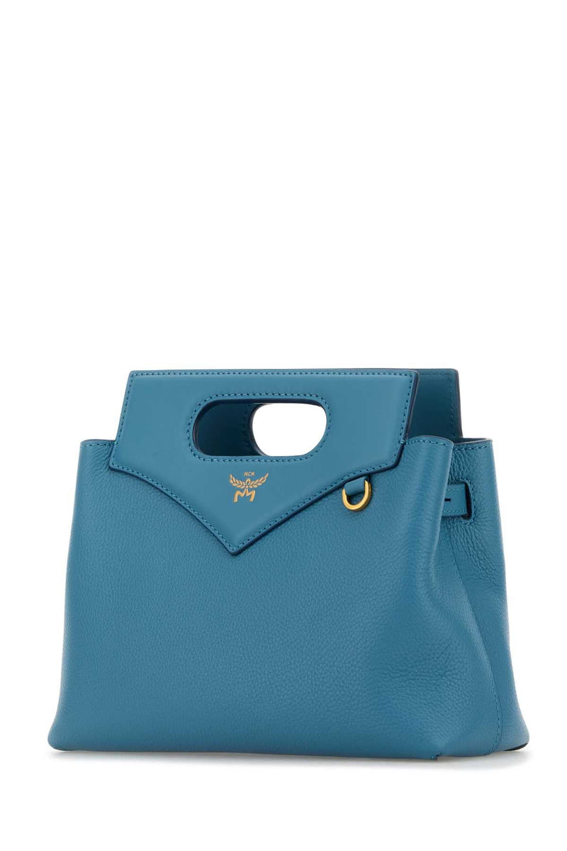 Mcm Structured Calf Leather Top Handle Bag — Blue