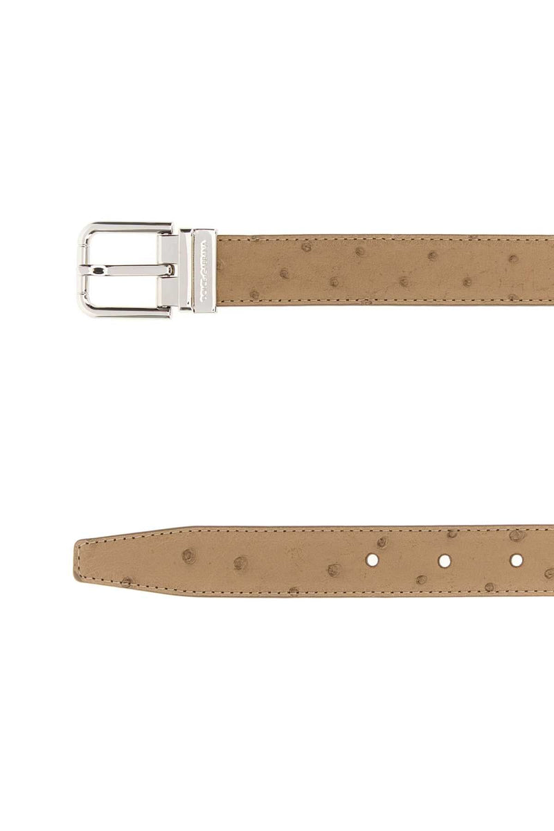 Dolce & Gabbana Ostrich-Embossed Leather Belt — Beige