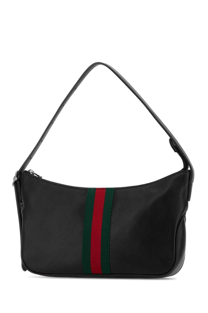 Gucci Web Stripe Leather Shoulder Bag — Black