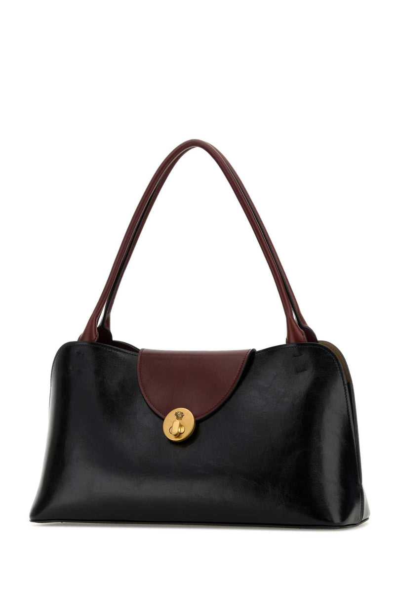 Versace Calf Leather Colorblock Shoulder Bag — Black