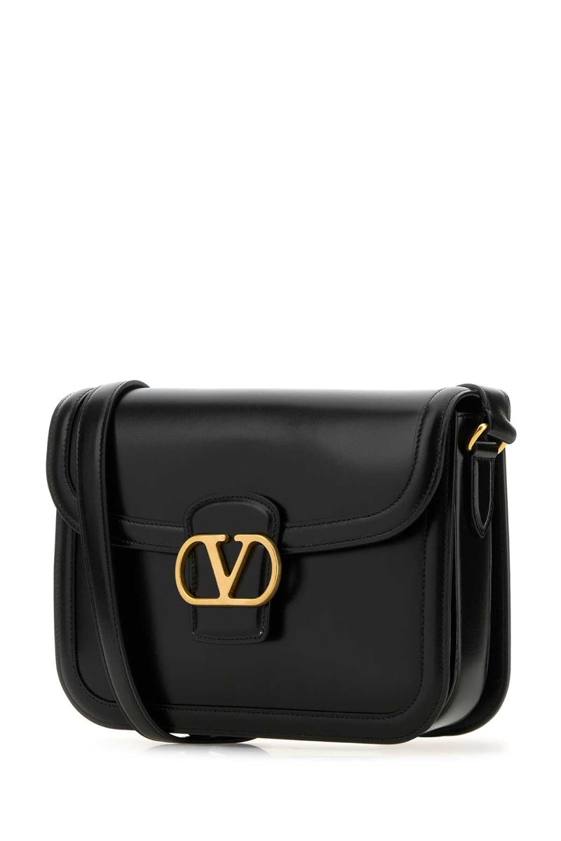 Valentino Garavani Leather With Vv Logo Shoulder Bag — Black