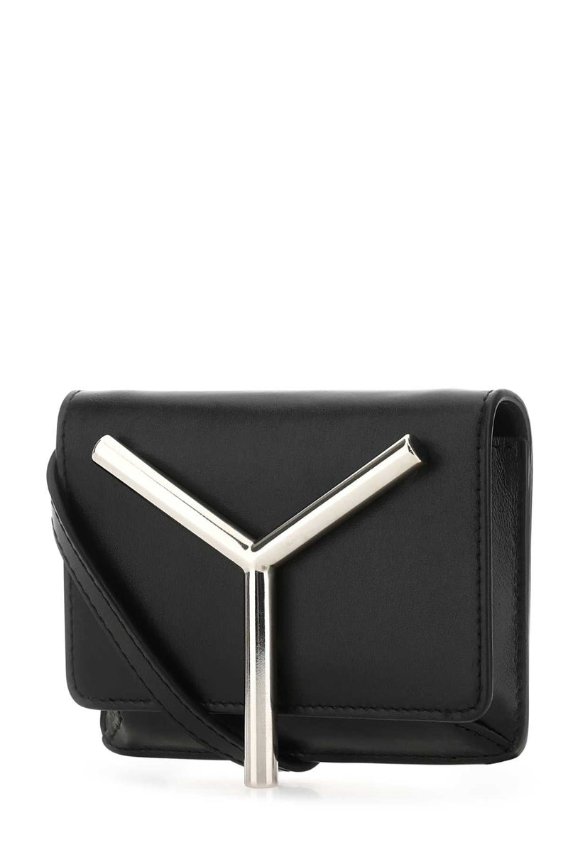 Y-Project Angular V-Clasp Leather Crossbody Bag — Black