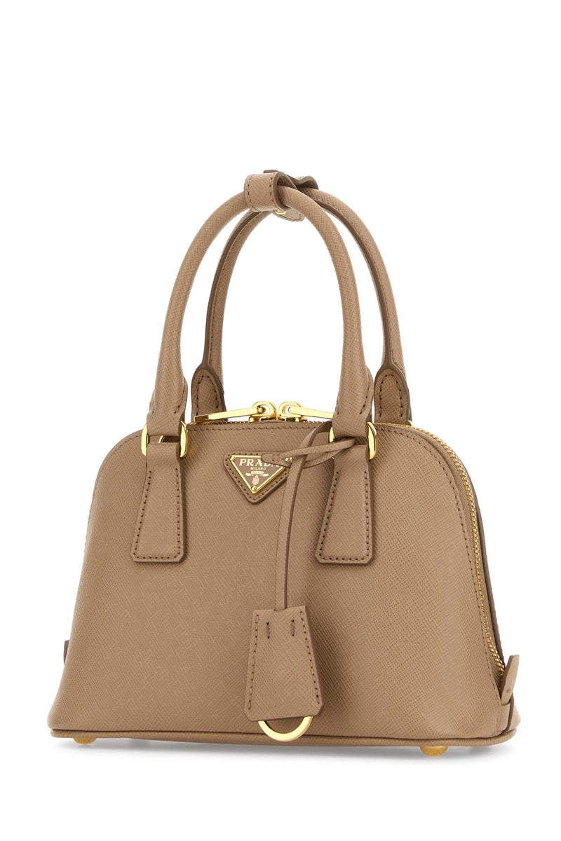 Prada Saffiano Calfleather Top Handle Bag — Beige