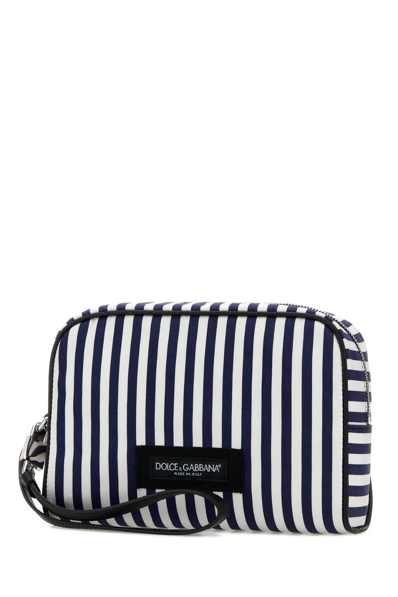 Dolce & Gabbana Striped Cotton Poplin Clutch — Navy