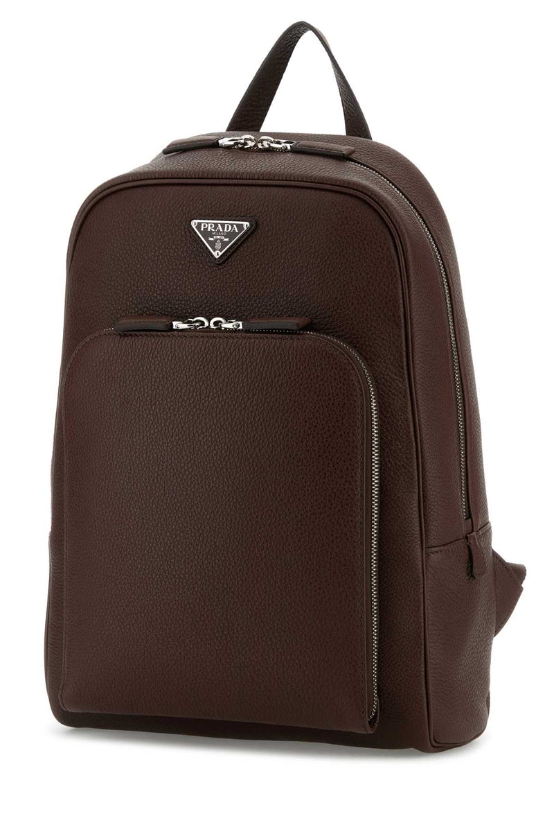 Prada Pebbled Vitello Leather Backpack — Brown