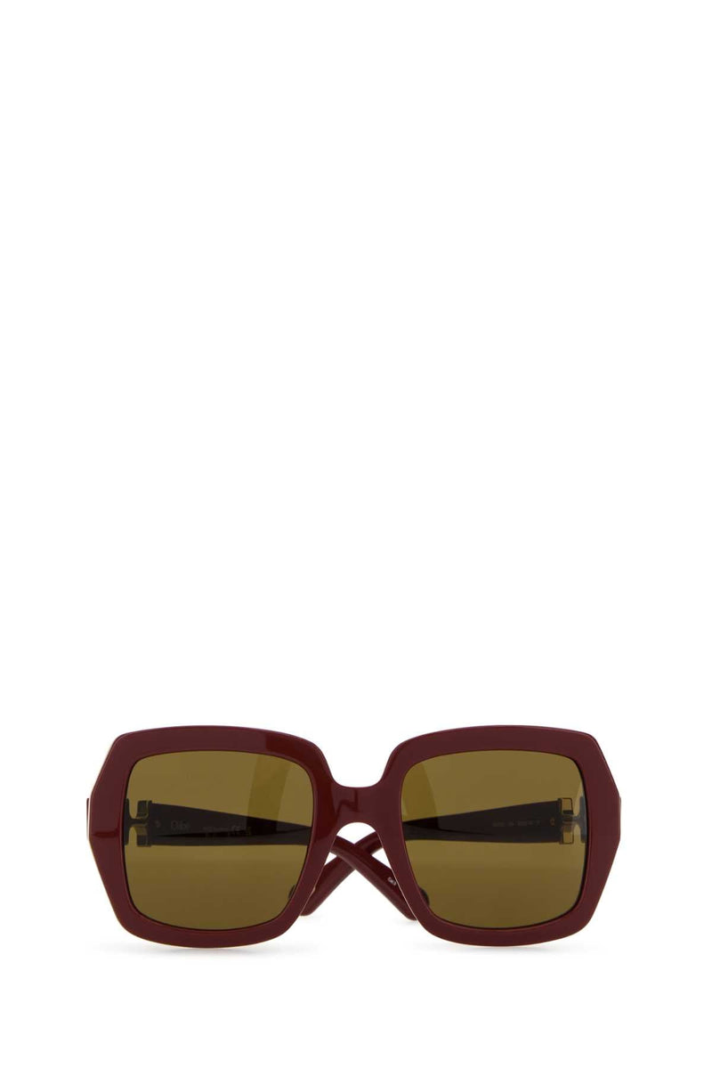 Chloé Acetate Square-Frame Sunglasses — Burgundy Exterior