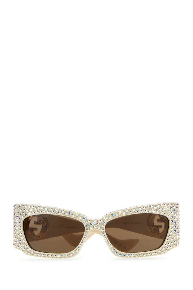 Gucci Crystal-Embellished Acetate Sunglasses — Ivory