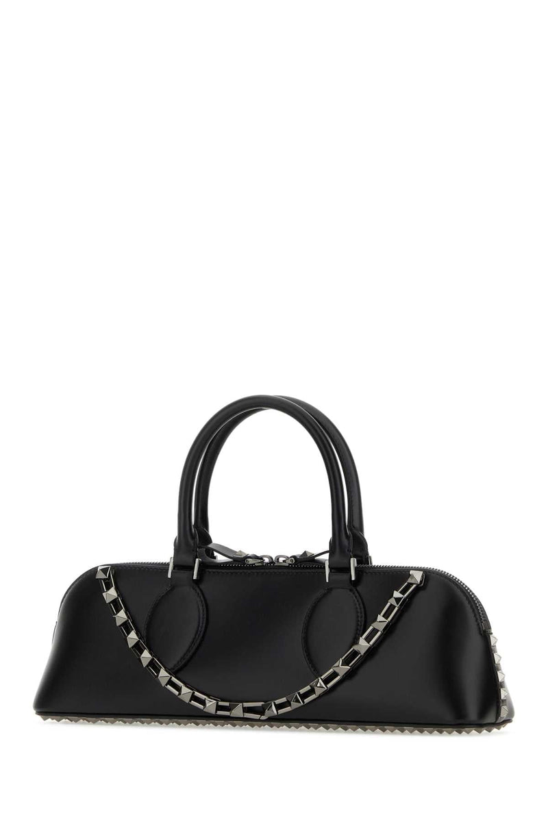 Valentino Garavani Rockstud-Embellished Leather Shoulder Bag — Black Exterior: Calf Lining